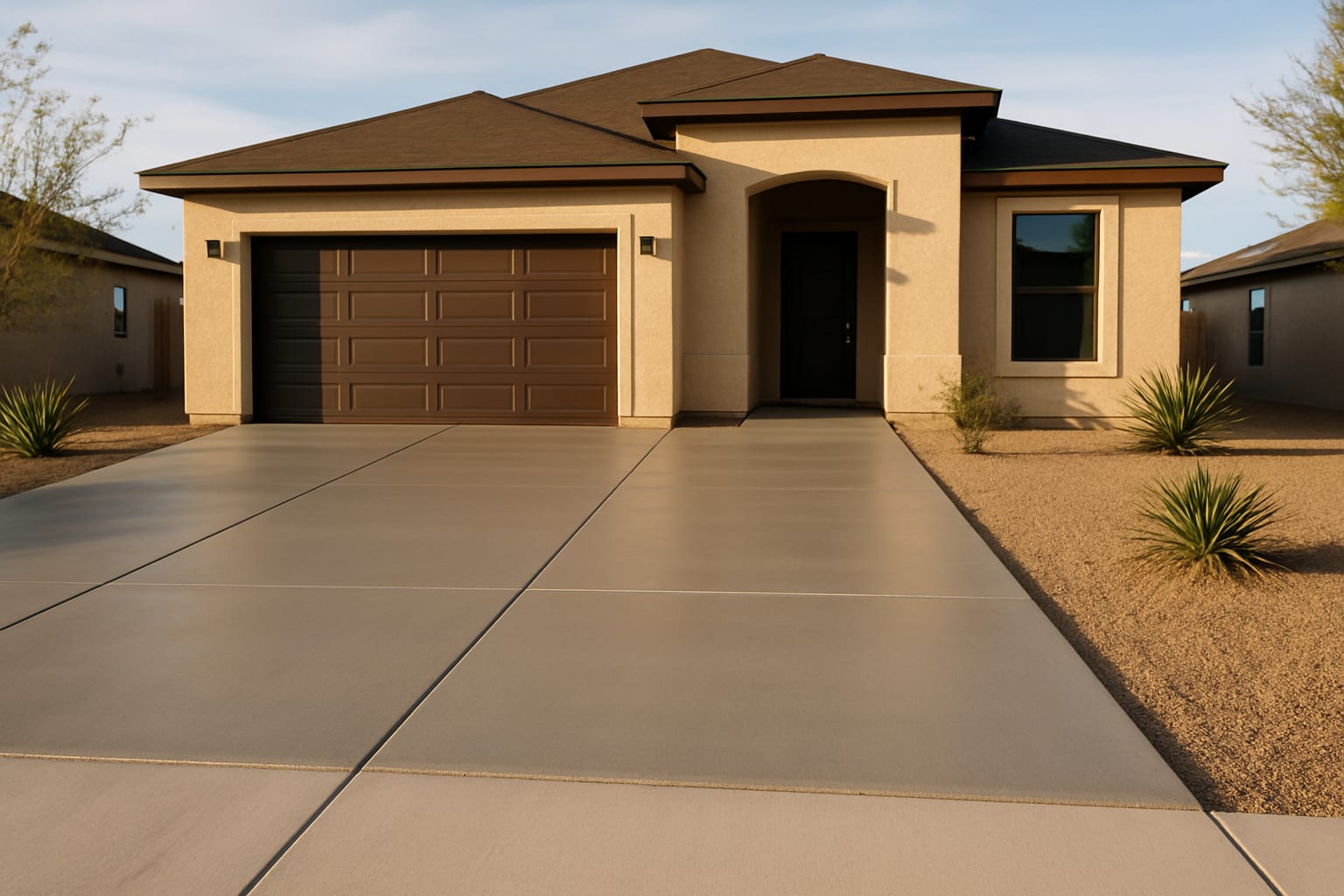 A fresh concrete driveway in front of a Laredo home