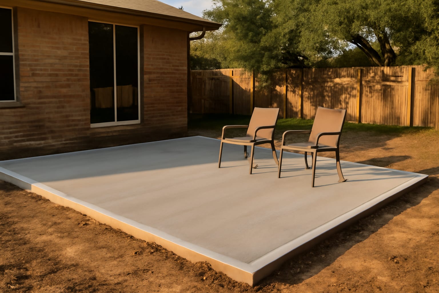 A new concrete patio in a Laredo backyard
